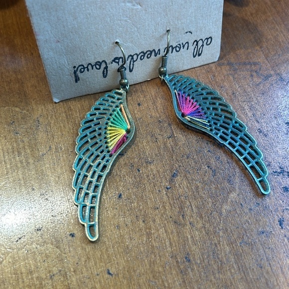 Bohemian hand crafted artisan angel single dangle earrings new multicolor - Picture 4 of 6